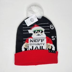 NWT NEFF Bad Santa Beanie Mugshot Neff County Jail Black Red